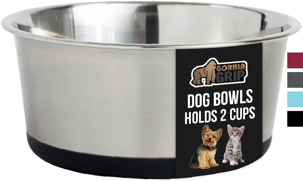 Stainless Steel Non-Slip Dog Bowl – 16oz Pet Feeding Dish with Rubber Base