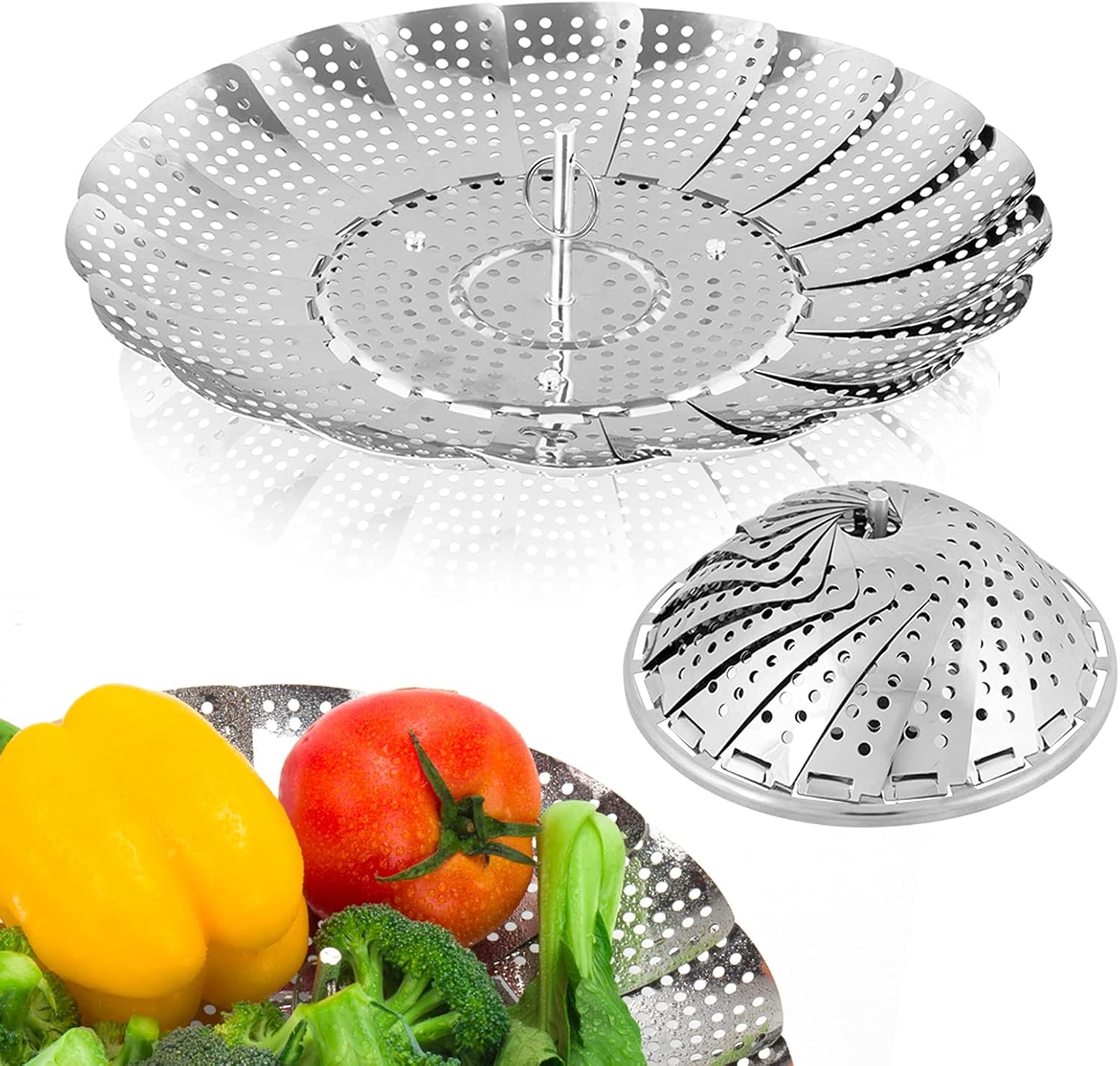 Stainless Steel Vegetable Steamer Basket – Expandable Folding Design (Large, 6"–10.5")