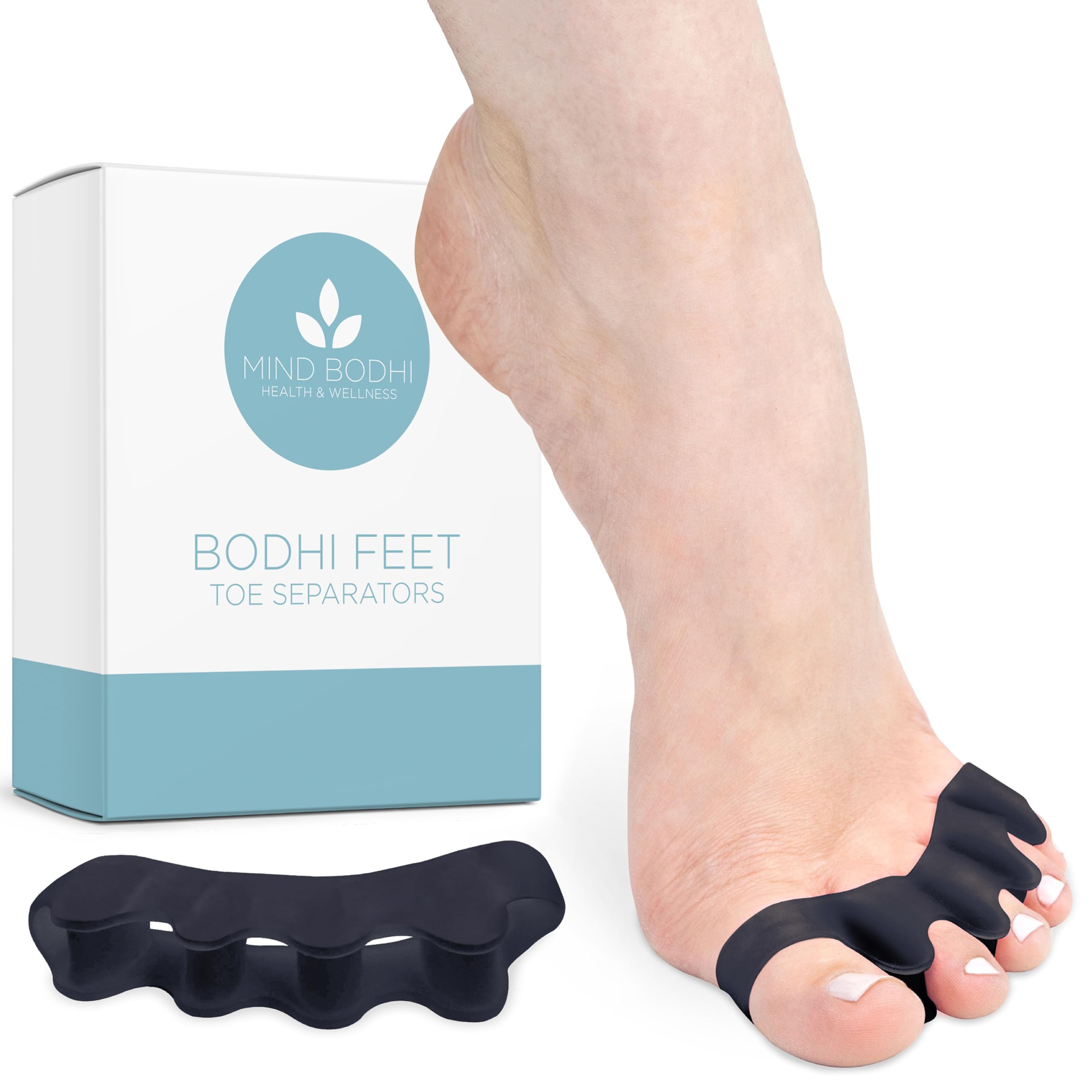 Toe Separators for Men & Women – Bunion Corrector & Toe Alignment Support (Regular Size, Black)