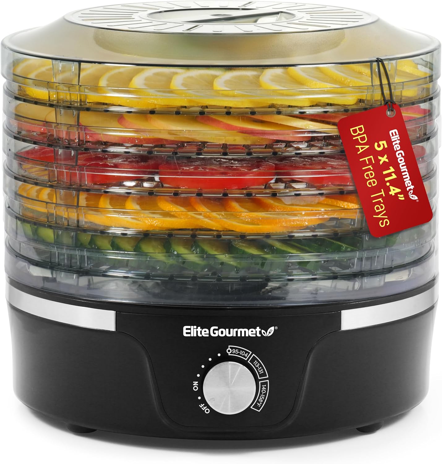 Food Dehydrator with 5 BPA-Free Trays – Adjustable Temperature, for Jerky, Herbs & Fruits – Black