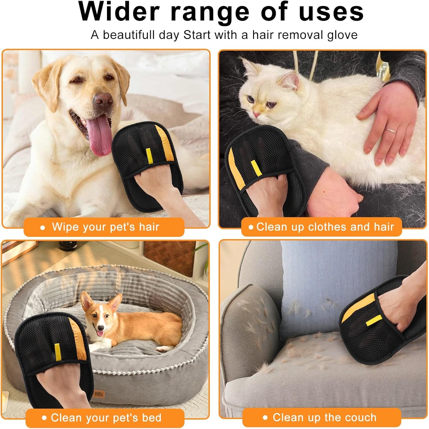 2 Pack Pet Hair Removal Glove, 2025 Washable Reusable Electrostatic Gloves Pet Hair for Cat and Dog, with Electrostatic Tech, for Carpet, Couch, Furniture